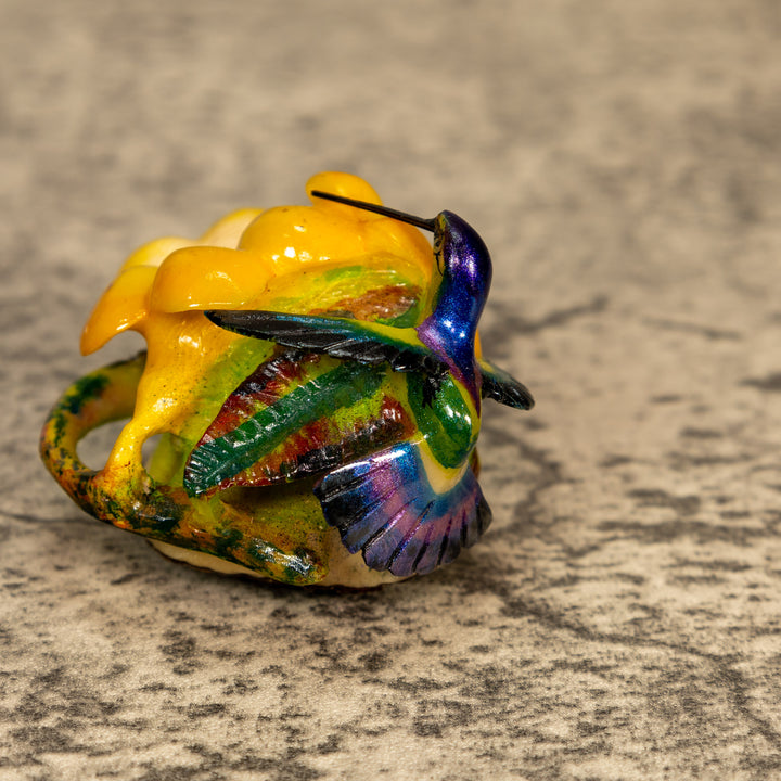 Hummingbird With Flower Tagua Nut Carving