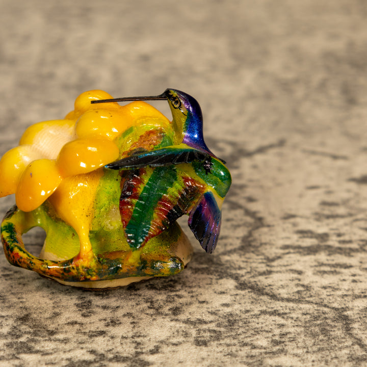 Hummingbird With Flower Tagua Nut Carving