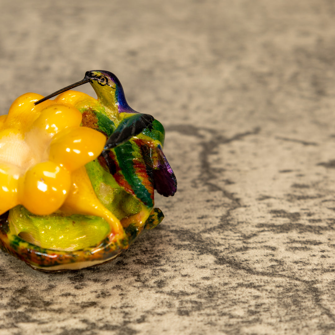 Hummingbird With Flower Tagua Nut Carving
