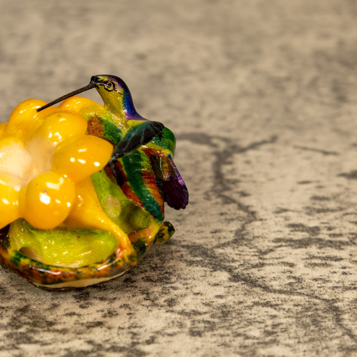 Hummingbird With Flower Tagua Nut Carving