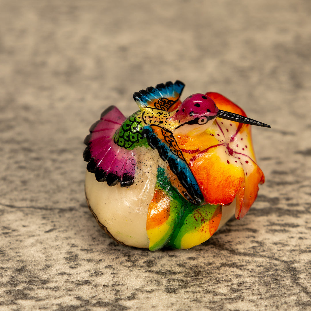 Hummingbird With Flower Tagua Nut Carving