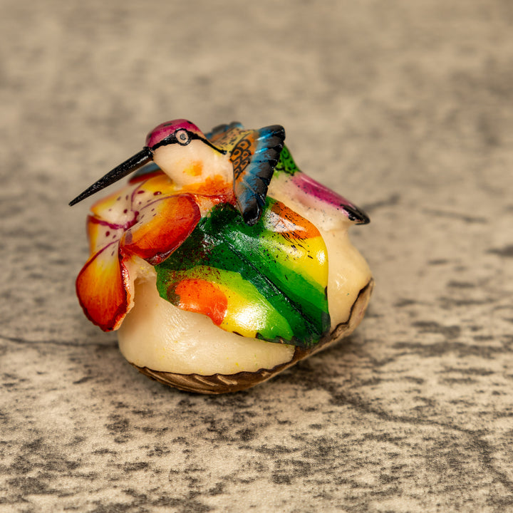 Hummingbird With Flower Tagua Nut Carving