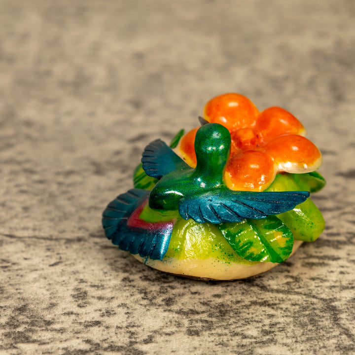 Hummingbird With Flower Tagua Nut Carving