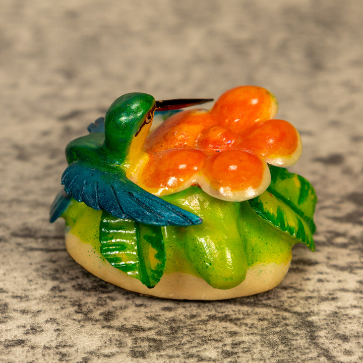 Hummingbird With Flower Tagua Nut Carving