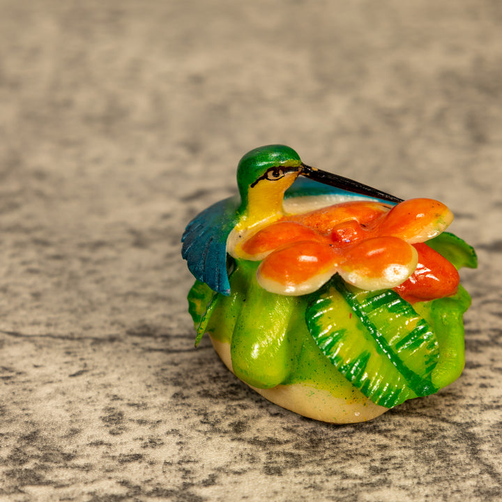 Hummingbird With Flower Tagua Nut Carving