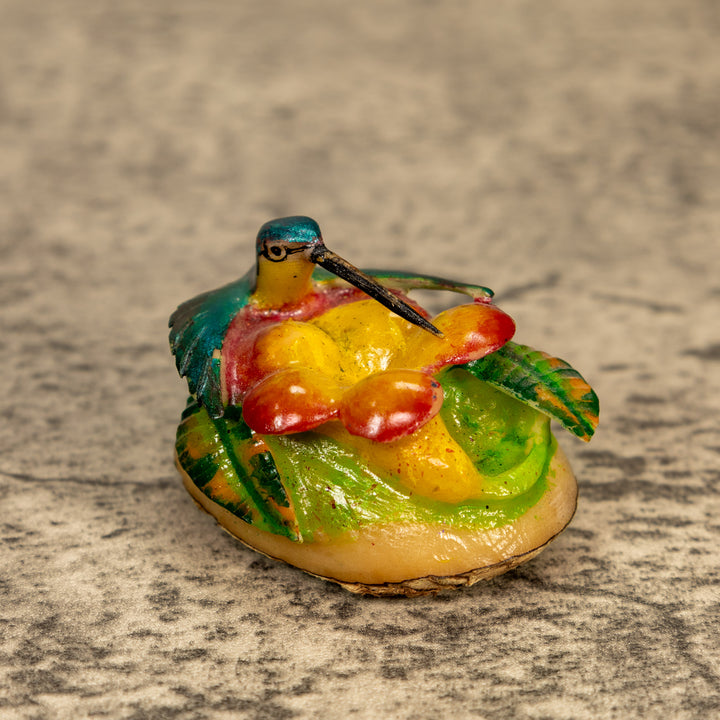 Hummingbird With Flower Tagua Nut Carving