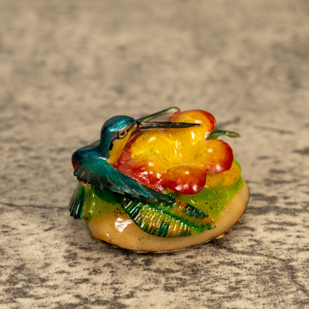 Hummingbird With Flower Tagua Nut Carving