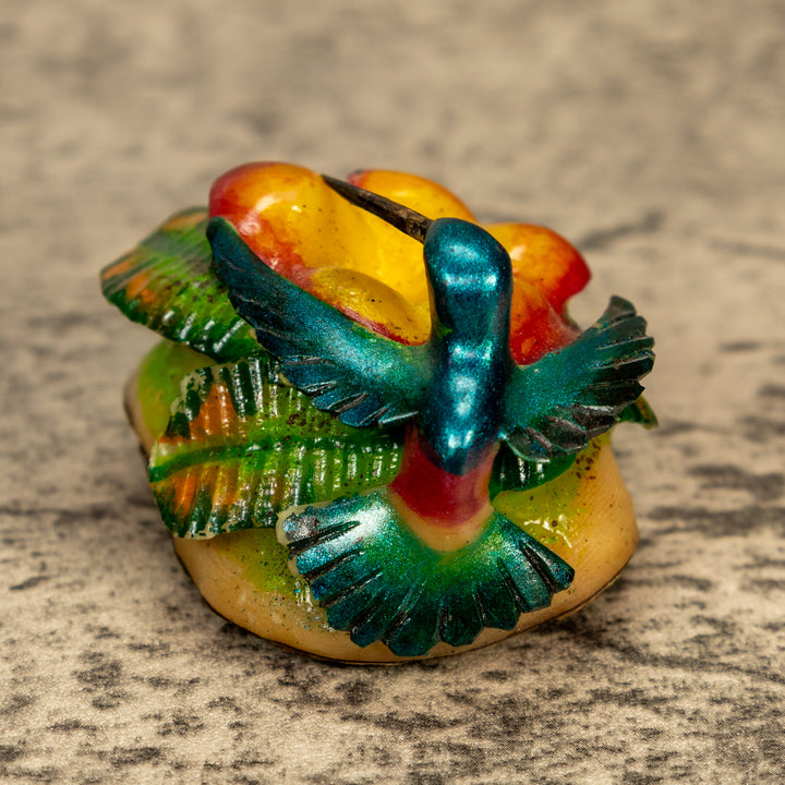 Hummingbird With Flower Tagua Nut Carving