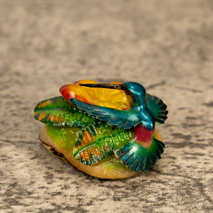 Hummingbird With Flower Tagua Nut Carving