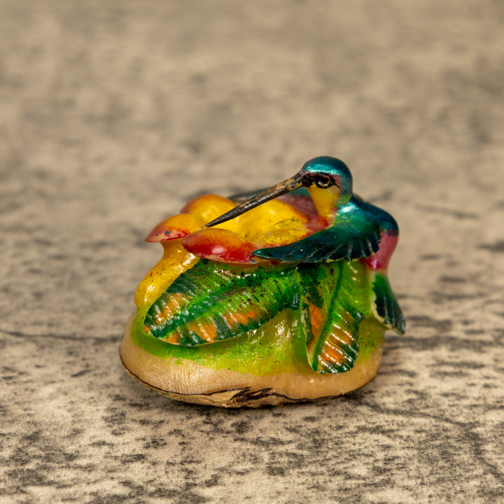 Hummingbird With Flower Tagua Nut Carving
