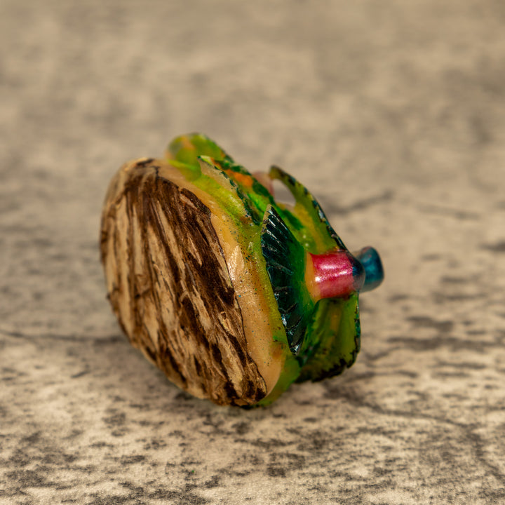 Hummingbird With Flower Tagua Nut Carving