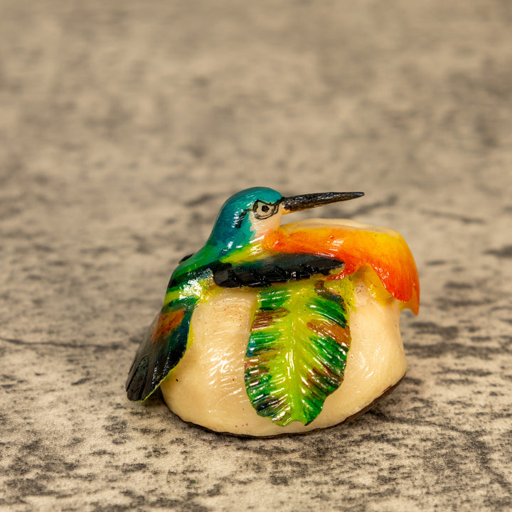 Hummingbird With Flower Tagua Nut Carving