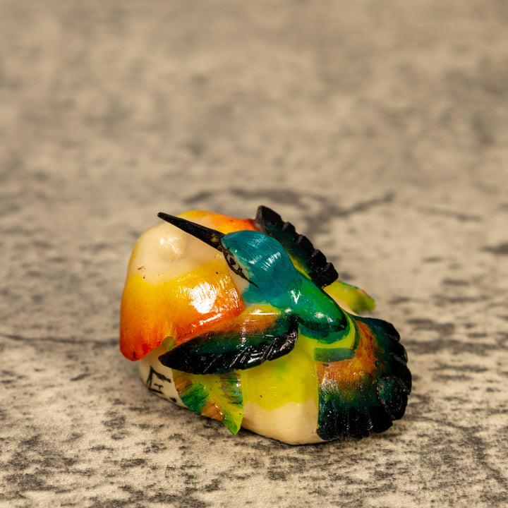 Hummingbird With Flower Tagua Nut Carving