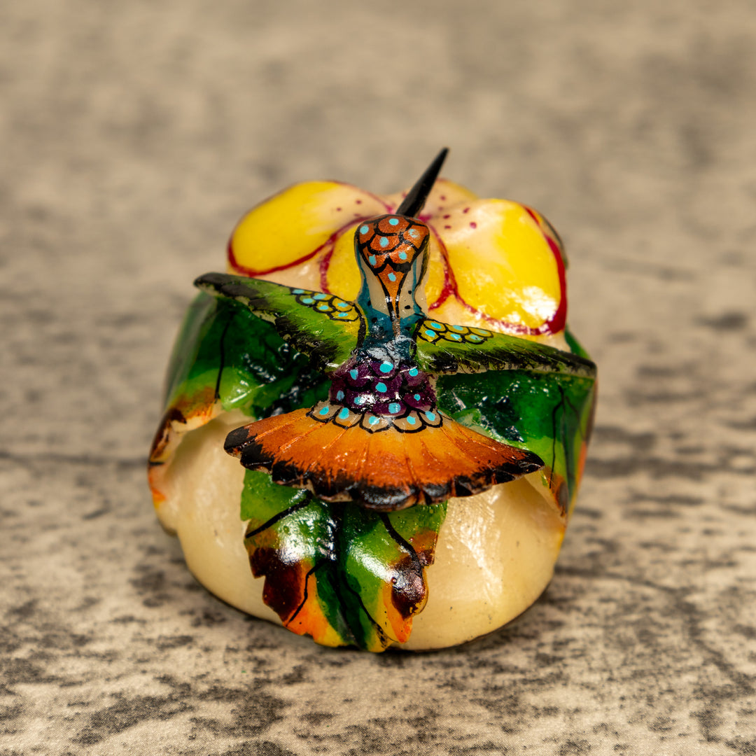 Hummingbird With Flower Tagua Nut Carving