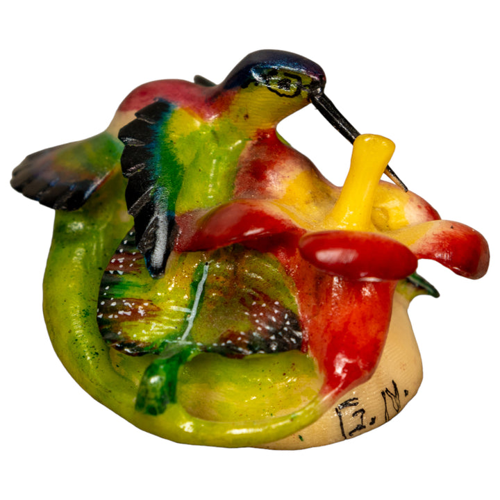 Hummingbird With Flower Tagua Nut Carving