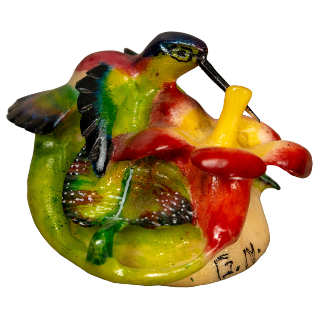 Hummingbird With Flower Tagua Nut Carving