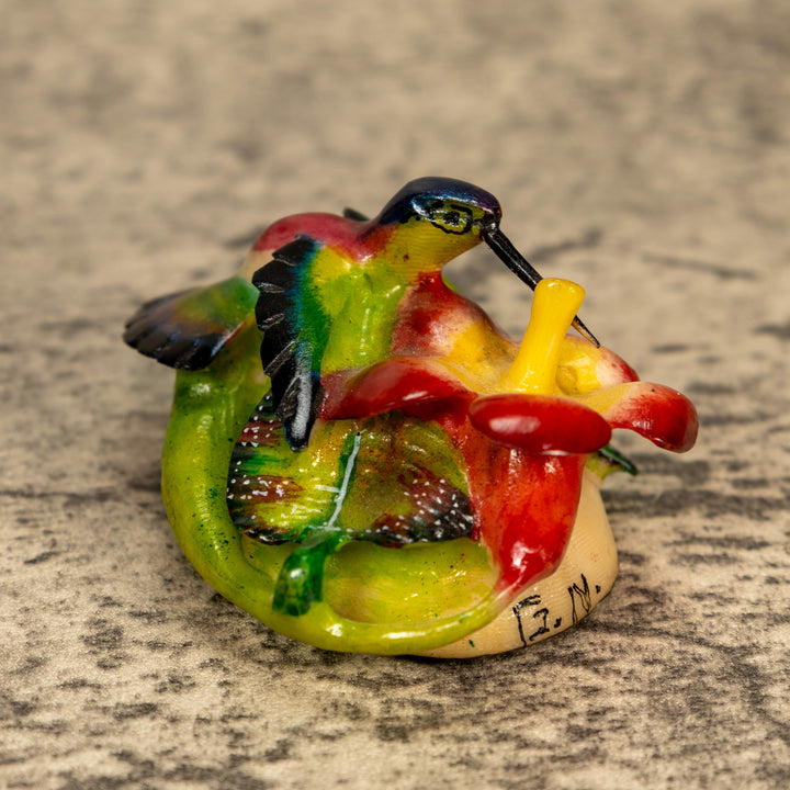 Hummingbird With Flower Tagua Nut Carving