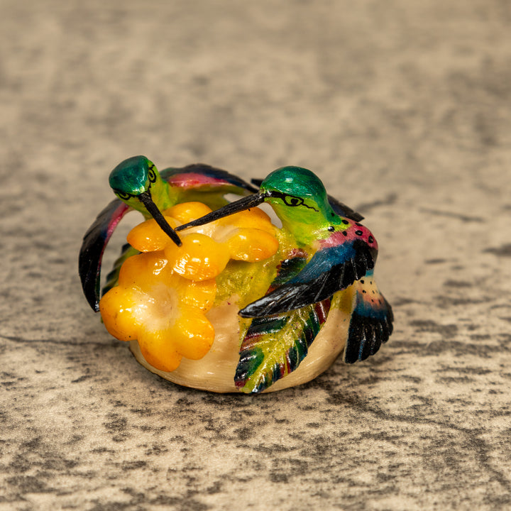 2 Hummingbirds With Flower Tagua Nut Carving