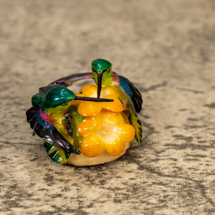 2 Hummingbirds With Flower Tagua Nut Carving