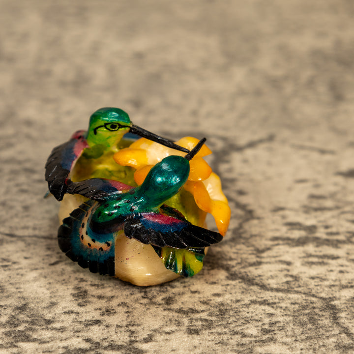 2 Hummingbirds With Flower Tagua Nut Carving