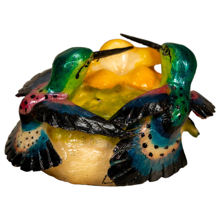 2 Hummingbirds With Flower Tagua Nut Carving