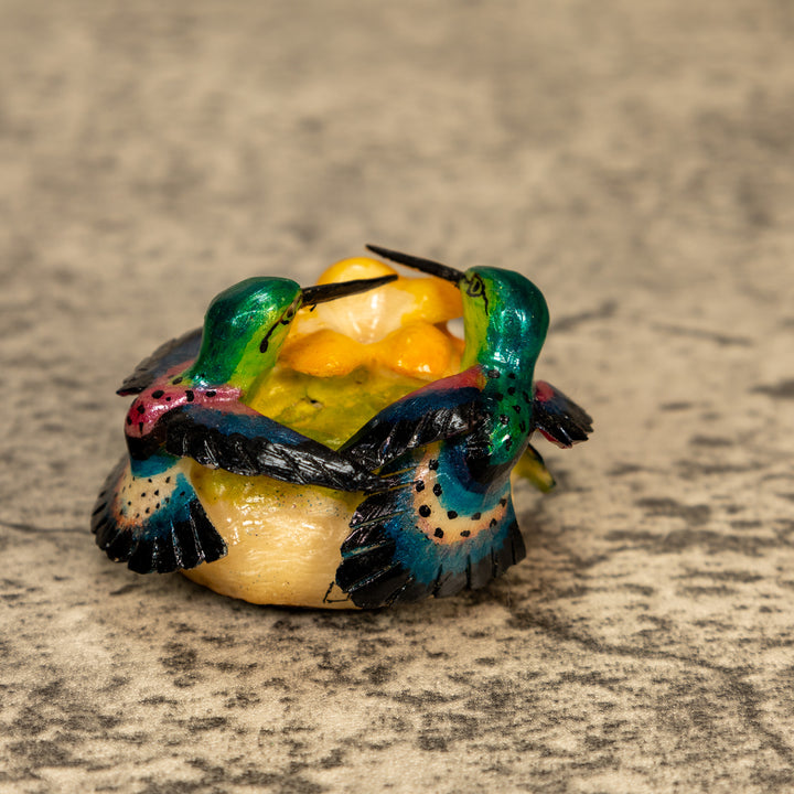 2 Hummingbirds With Flower Tagua Nut Carving