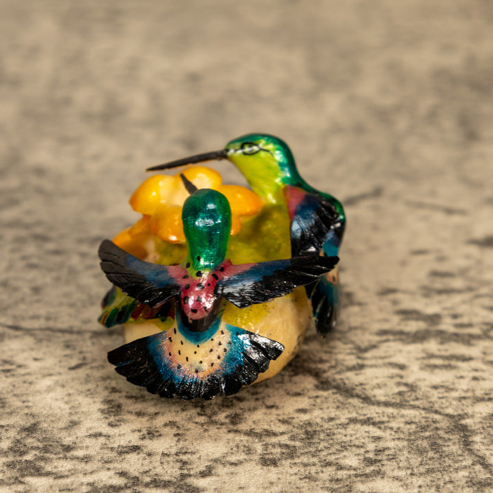 2 Hummingbirds With Flower Tagua Nut Carving