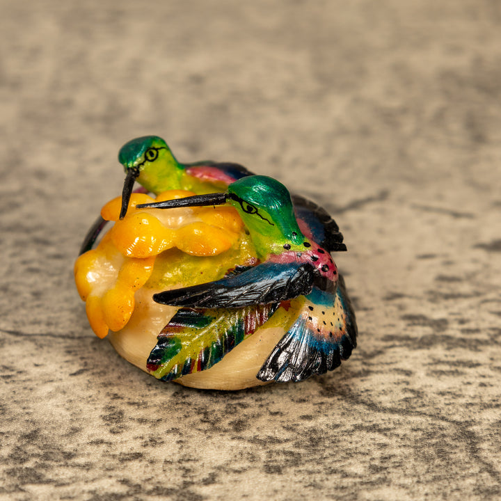 2 Hummingbirds With Flower Tagua Nut Carving