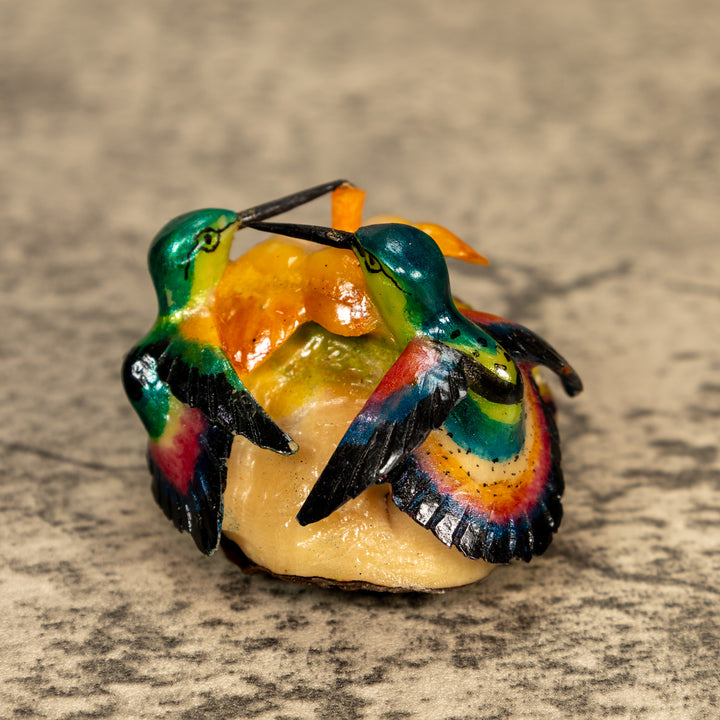 2 Hummingbirds With Flower Tagua Nut Carving