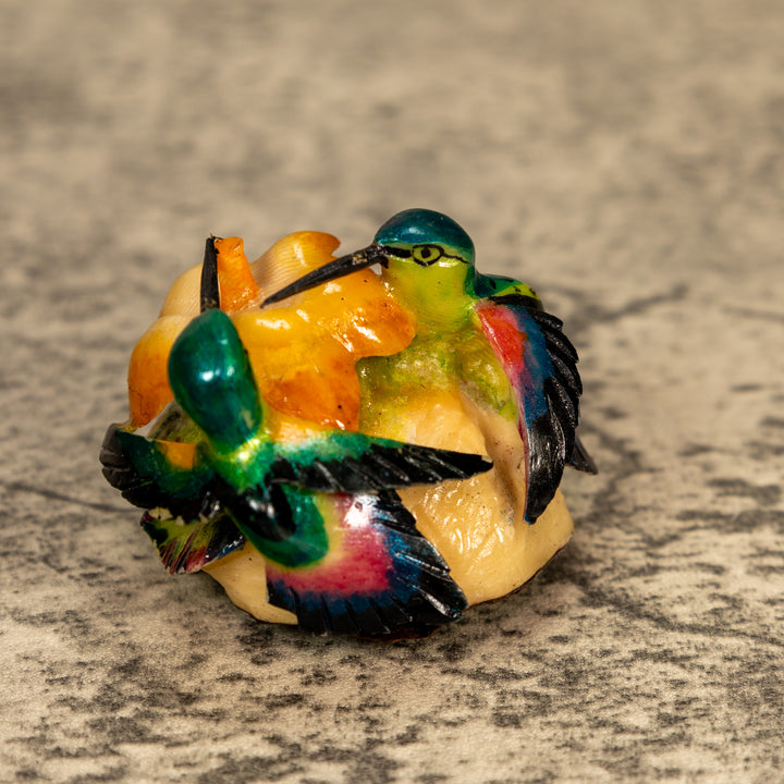 2 Hummingbirds With Flower Tagua Nut Carving