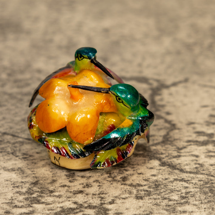 2 Hummingbirds With Flower Tagua Nut Carving