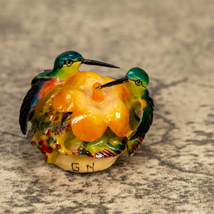 2 Hummingbirds With Flower Tagua Nut Carving
