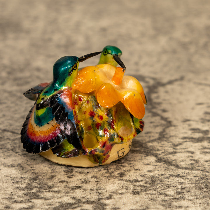 2 Hummingbirds With Flower Tagua Nut Carving