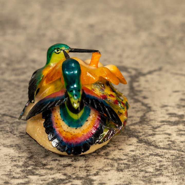 2 Hummingbirds With Flower Tagua Nut Carving