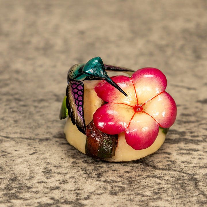 Hummingbird With Flower Tagua Nut Carving