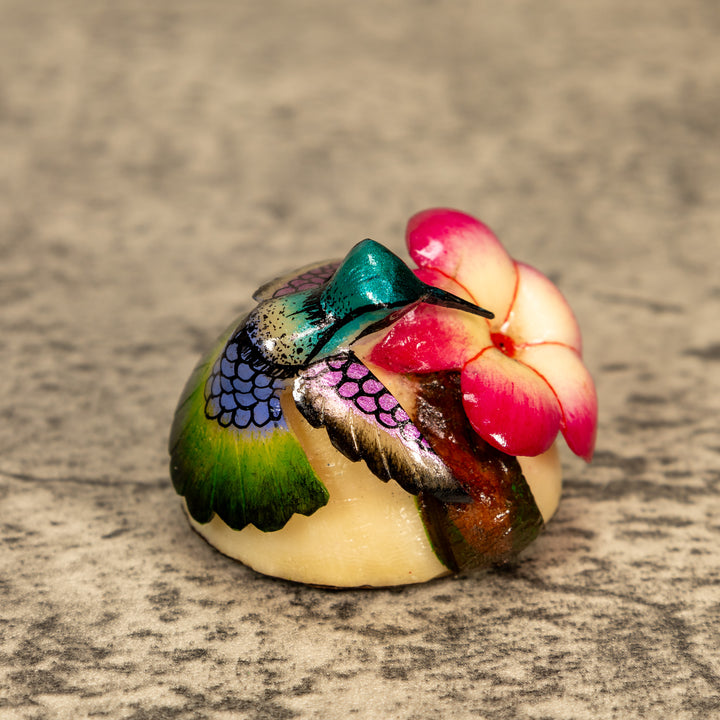 Hummingbird With Flower Tagua Nut Carving