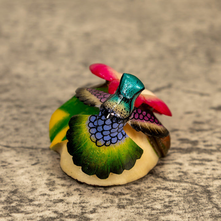 Hummingbird With Flower Tagua Nut Carving