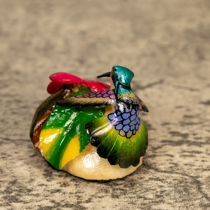 Hummingbird With Flower Tagua Nut Carving