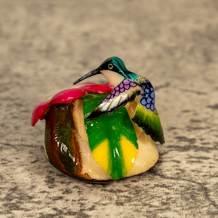 Hummingbird With Flower Tagua Nut Carving