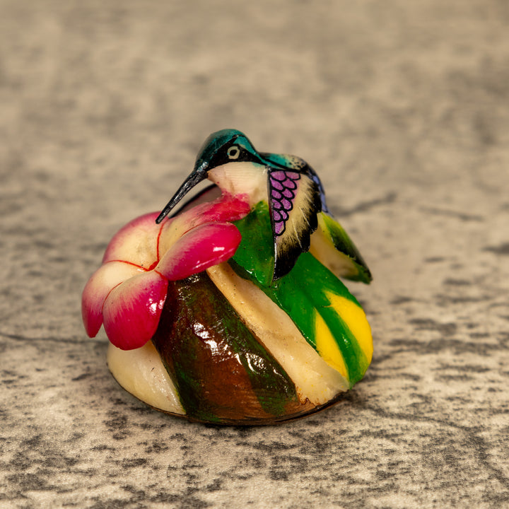 Hummingbird With Flower Tagua Nut Carving