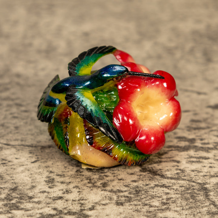 Hummingbird With Flower Tagua Nut Carving