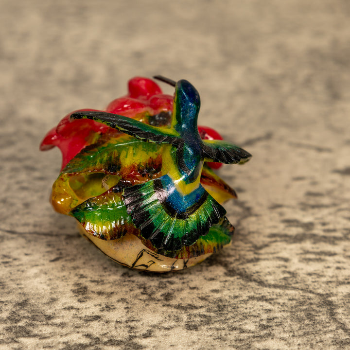 Hummingbird With Flower Tagua Nut Carving