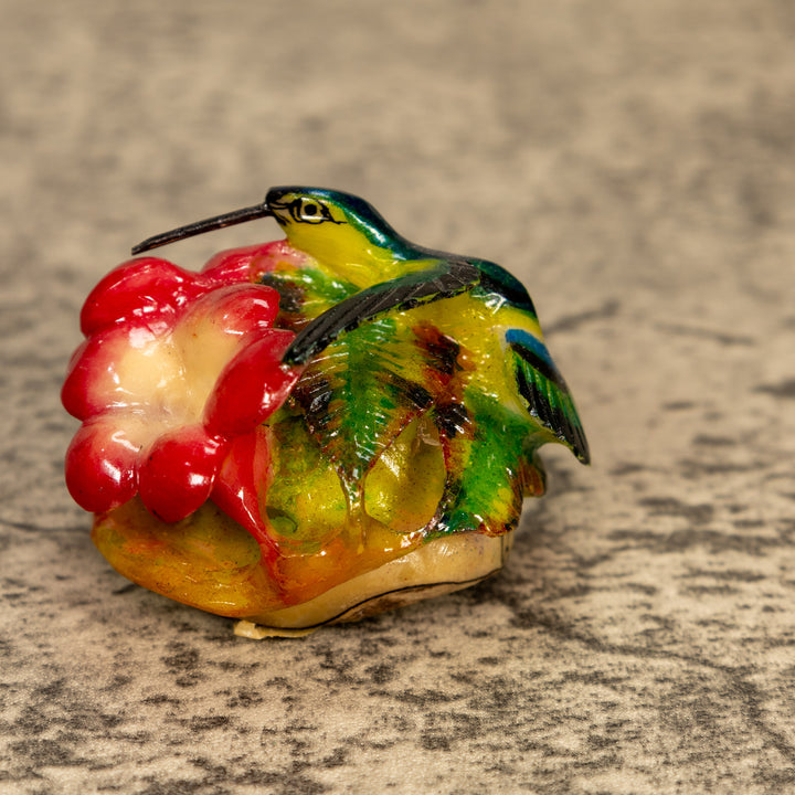 Hummingbird With Flower Tagua Nut Carving