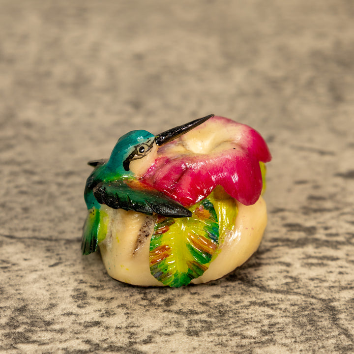 Hummingbird With Flower Tagua Nut Carving