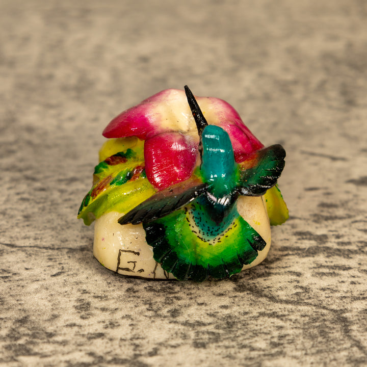 Hummingbird With Flower Tagua Nut Carving