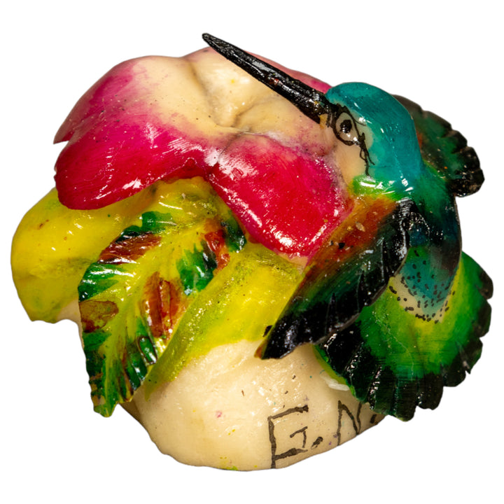 Hummingbird With Flower Tagua Nut Carving