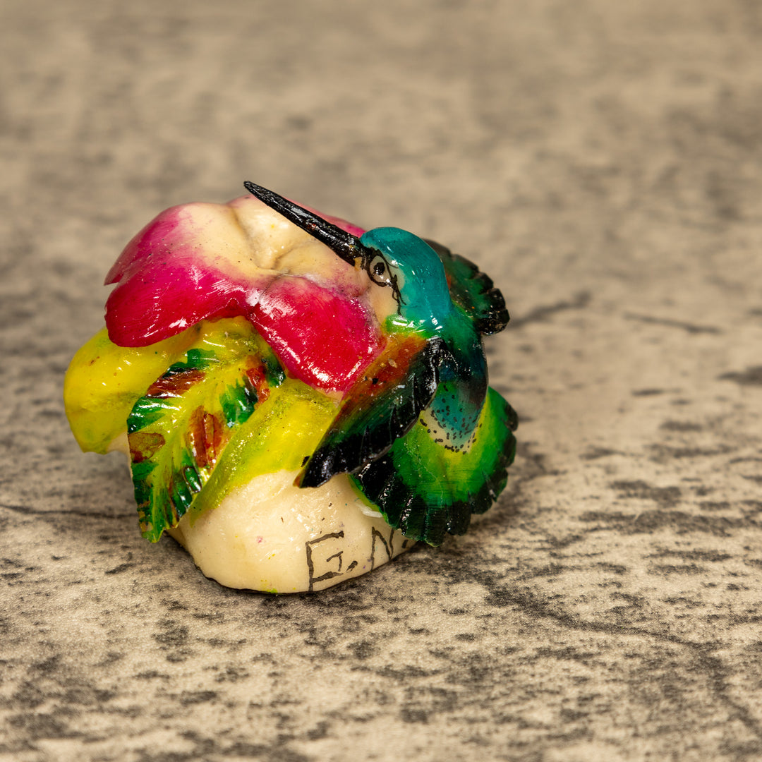 Hummingbird With Flower Tagua Nut Carving