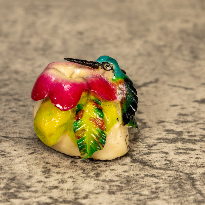 Hummingbird With Flower Tagua Nut Carving
