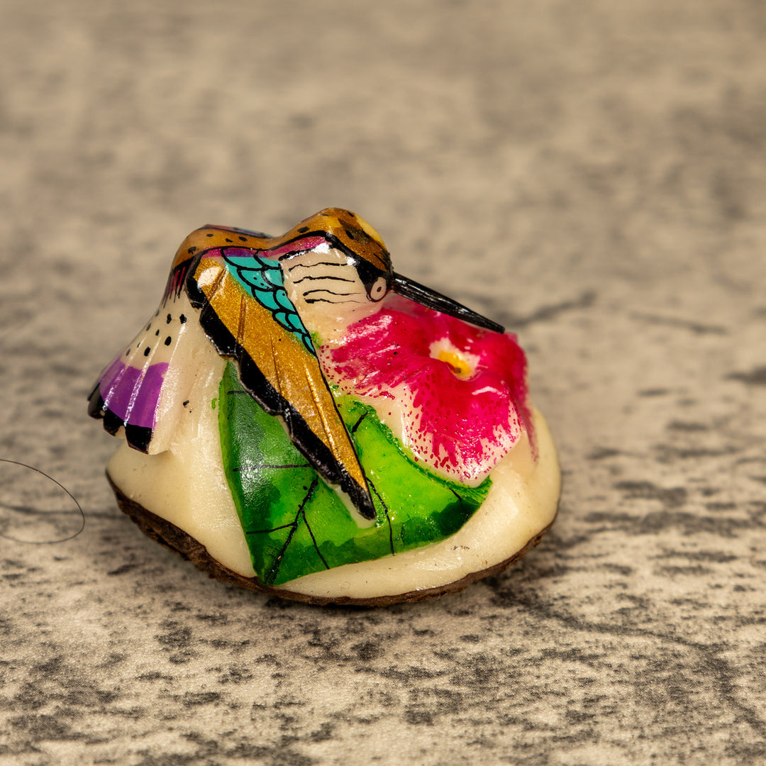 Hummingbird With Flower Tagua Nut Carving