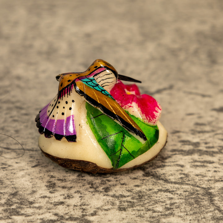 Hummingbird With Flower Tagua Nut Carving